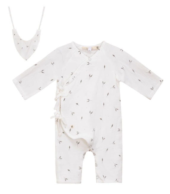 Leaf Print muslin Wrap Romper