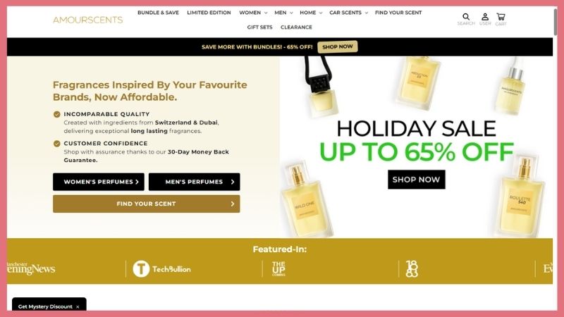 Amour Scents website homepage